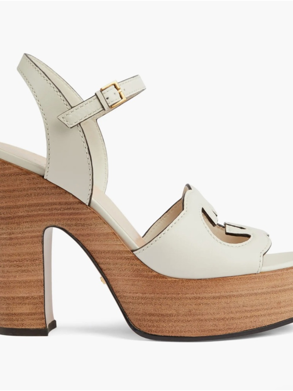 Gucci Cream Leather Platform Sandals with Wood-Effect Heel - Picture 15 of 15